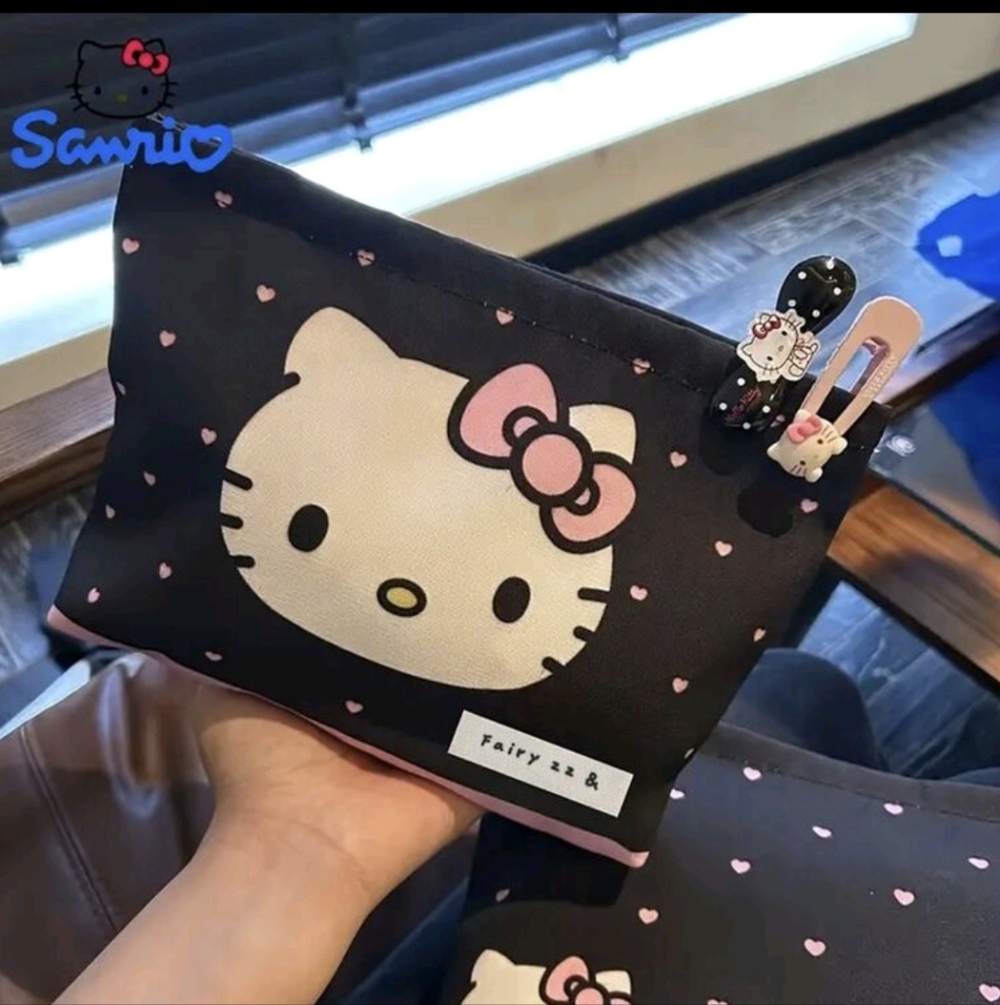 Sanrio Hello Kitty Black and Pink Cosmetic Bag